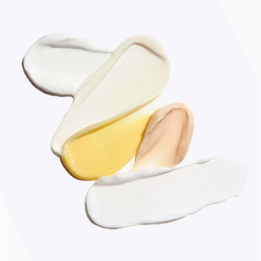 Four swatches of the cream side by side, from white through pale yellow to beige.