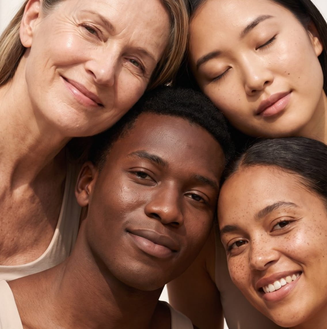 A close cluster of people of different ages, skin tones and genders — the range of biology PROVEN personalizes for